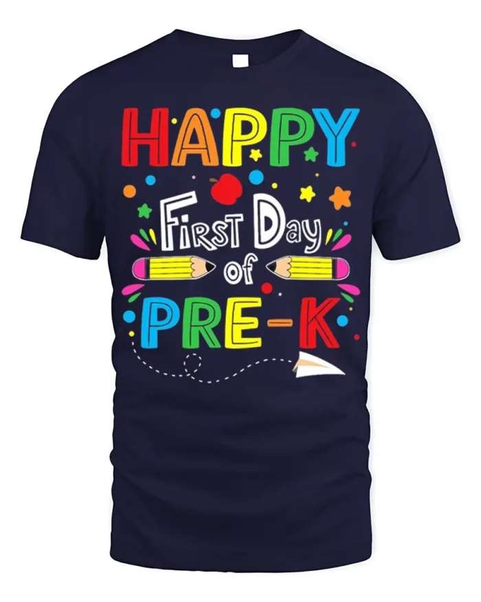 Happy First Day of Pre-K T-Shirt Colorful Tee - navy t-shirt on white background