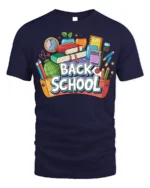 Colorful Back to School T-Shirt - navy t-shirt on white background