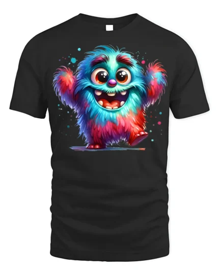 Colorful Happy Monster T-Shirt for Fun-Loving Vibes - black t-shirt on white background