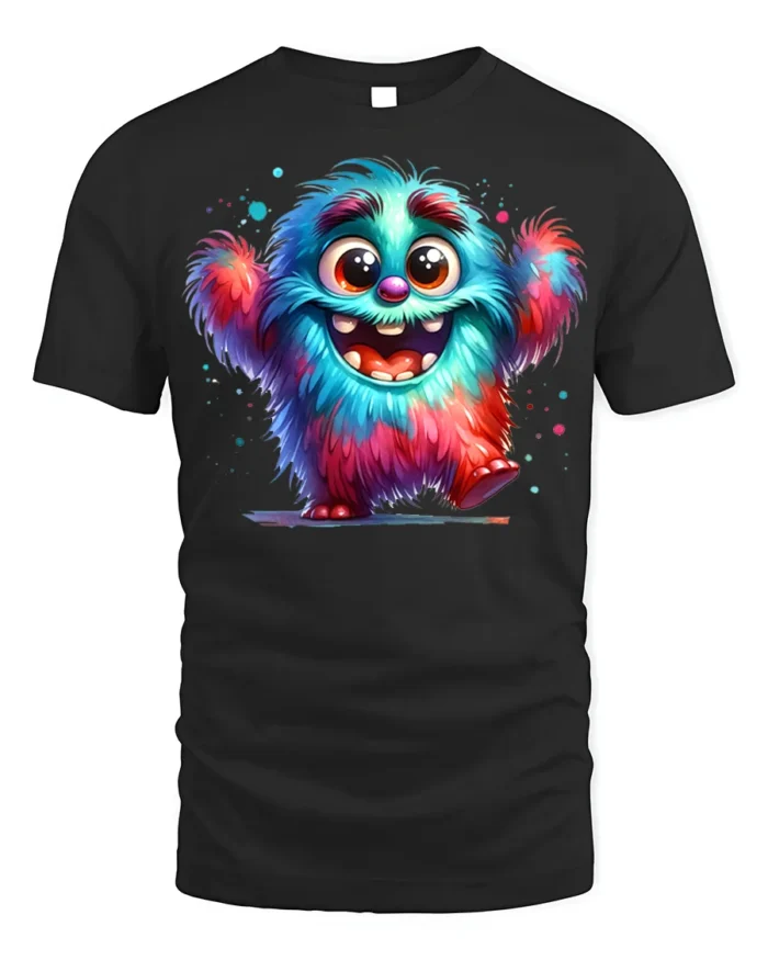 Colorful Happy Monster T-Shirt for Fun-Loving Vibes - black t-shirt on white background