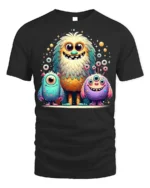 Cute Colorful Monster Family T-Shirt for Kids and Fun - black t-shirt on white background