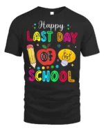 Happy Last Day of School T-Shirt Colorful Teacher - black t-shirt on white background