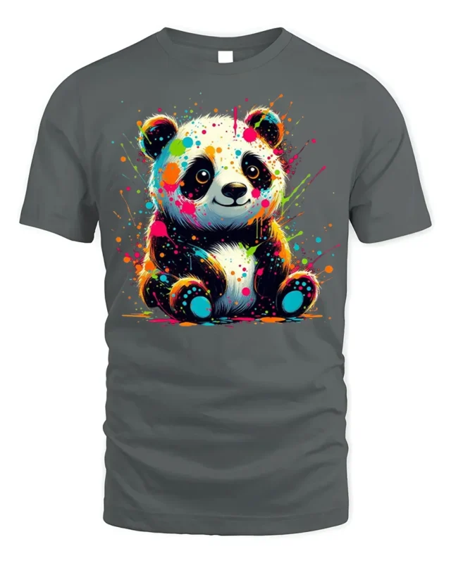 Color Splash Panda T-Shirt for Cute Artistic Style - gray t-shirt on white background
