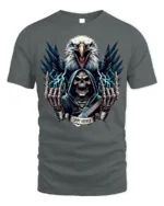 Crypt Keeper Skull T-Shirt with Eagle and Guitar - gray t-shirt on white background