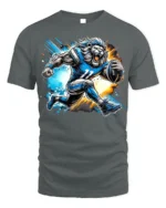 Lion Football Player T-Shirt Cool Sports Graphic Tee - gray t-shirt on white background