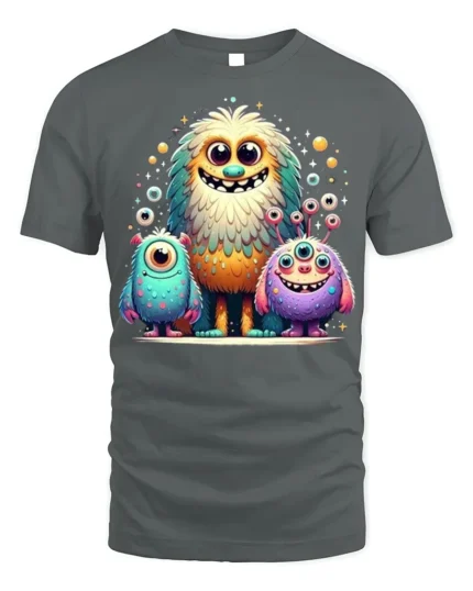 Cute Colorful Monster Family T-Shirt for Kids and Fun - gray t-shirt on white background