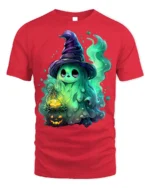 Cute Halloween Witch Ghost T-Shirt for Spooky Fun - red t-shirt on white background