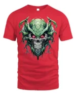 Dark Demon Skull T-Shirt with Glowing Red Eyes - red t-shirt on white background