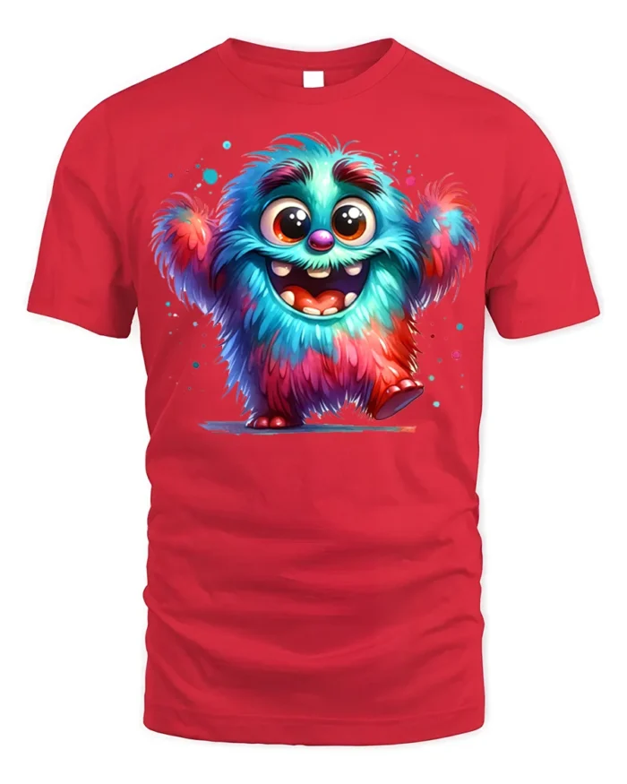 Colorful Happy Monster T-Shirt for Fun-Loving Vibes - red t-shirt on white background