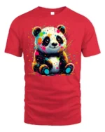 Color Splash Panda T-Shirt for Cute Artistic Style - red t-shirt on white background