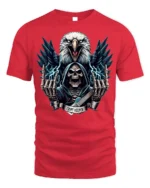 Crypt Keeper Skull T-Shirt with Eagle and Guitar - red t-shirt on white background