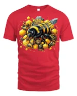 Honey Bee and Honeycomb T-Shirt for Nature Lovers - red t-shirt on white background