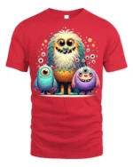 Cute Colorful Monster Family T-Shirt for Kids and Fun - red t-shirt on white background