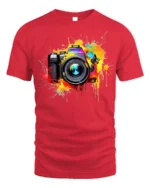 Colorful Camera Photographer T-Shirt Retro Art Style - red t-shirt on white background