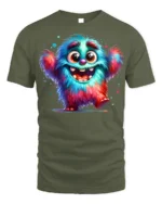 Colorful Happy Monster T-Shirt for Fun-Loving Vibes - military green t-shirt on white background
