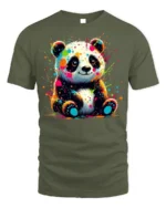 Color Splash Panda T-Shirt for Cute Artistic Style - military green t-shirt on white background