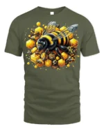 Honey Bee and Honeycomb T-Shirt for Nature Lovers - military green t-shirt on white background