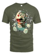 Cyborg Anime Robot T-Shirt with Broken Face Art - military green t-shirt on white background