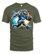 Lion Football Player T-Shirt Cool Sports Graphic Tee - military green t-shirt on white background
