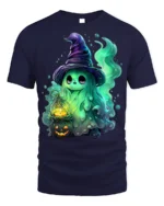 Cute Halloween Witch Ghost T-Shirt for Spooky Fun - navy t-shirt on white background