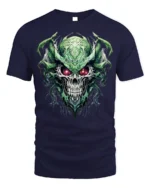 Dark Demon Skull T-Shirt with Glowing Red Eyes - navy t-shirt on white background