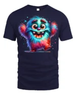 Colorful Happy Monster T-Shirt for Fun-Loving Vibes - navy t-shirt on white background