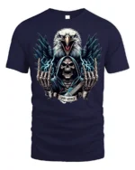 Crypt Keeper Skull T-Shirt with Eagle and Guitar - navy t-shirt on white background