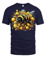 Honey Bee and Honeycomb T-Shirt for Nature Lovers - navy t-shirt on white background
