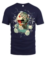 Cyborg Anime Robot T-Shirt with Broken Face Art - navy t-shirt on white background