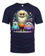 Cute Colorful Monster Family T-Shirt for Kids and Fun - navy t-shirt on white background