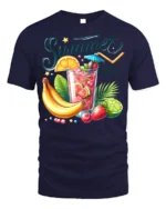 Summer Vibes Fruit Drink T-Shirt Cool Tropical Tee - navy t-shirt on white background