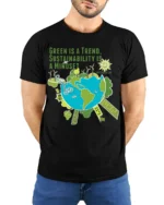 Green Trend Sustainability Mindset Eco-Friendly T-Shirt - model wearing black shirt, hands behind back