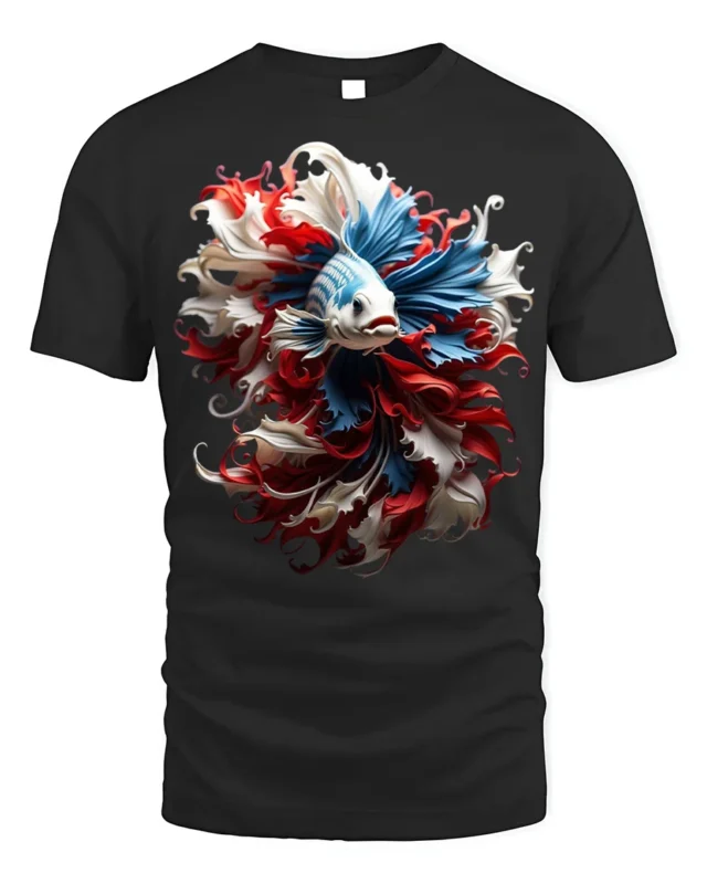American Betta Fish Art T-shirt Patriotic Style - black t-shirt on white background