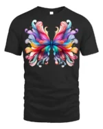 Colorful Abstract Butterfly Graphic T-Shirt - black t-shirt on white background