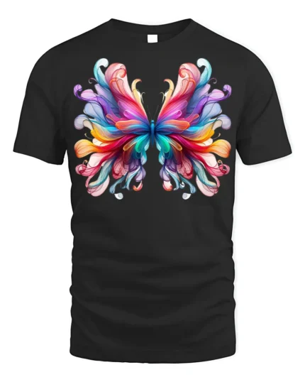 Colorful Abstract Butterfly Graphic T-Shirt - black t-shirt on white background
