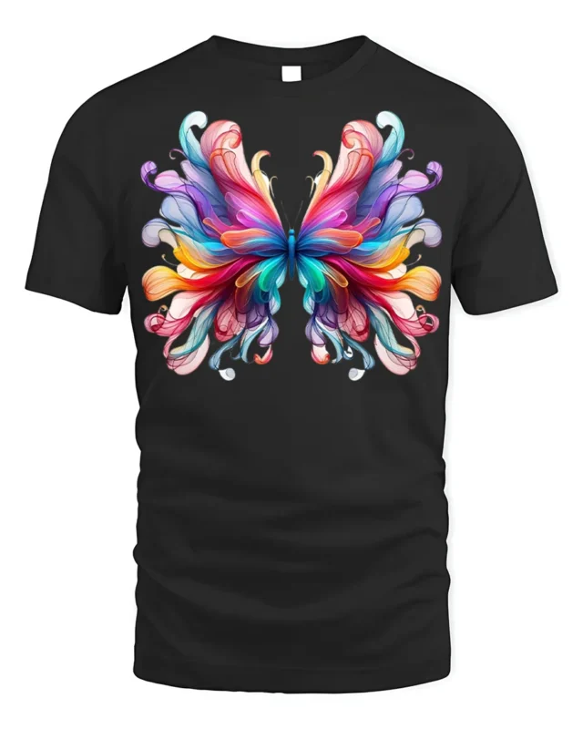Colorful Abstract Butterfly Graphic T-Shirt - black t-shirt on white background