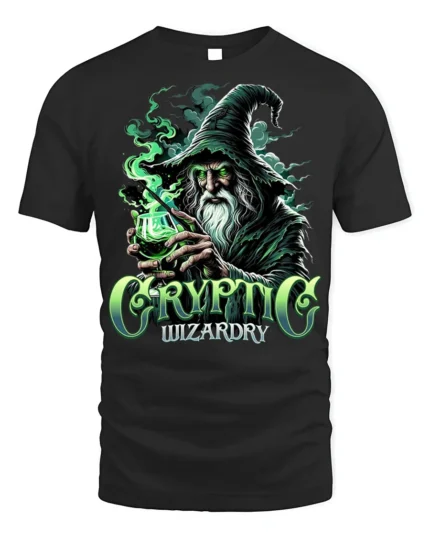 Cryptic Wizardry Magic Spellcaster T-Shirt - black t-shirt on white background