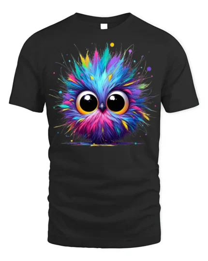 Colorful Big Eyes Owl T-shirt for Cute Animal Lovers - black t-shirt on white background