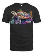 Colorful Sea Turtle T-shirt Ocean Animal Lovers Tee - black t-shirt on white background