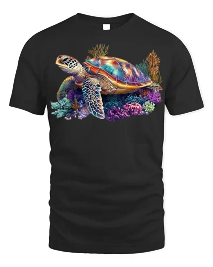 Colorful Sea Turtle T-shirt Ocean Animal Lovers Tee - black t-shirt on white background