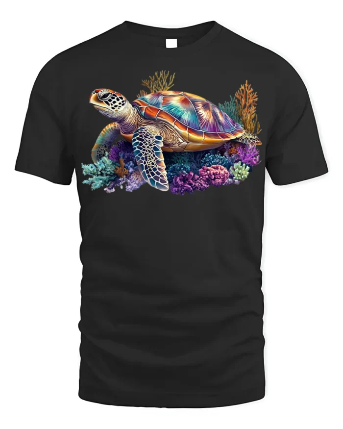 Colorful Sea Turtle T-shirt Ocean Animal Lovers Tee - black t-shirt on white background