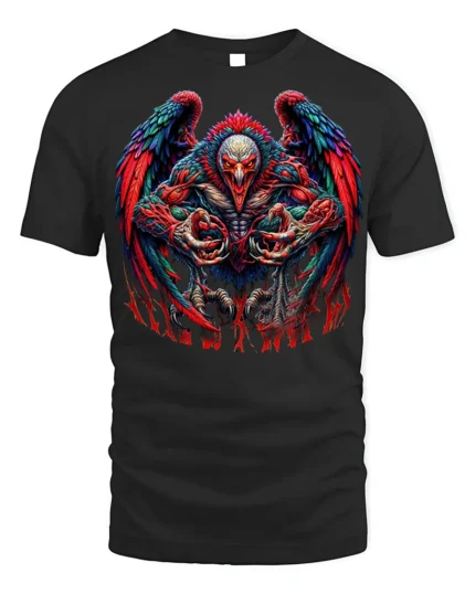 Savage Demon Rooster Graphic T-shirt for Men - black t-shirt on white background
