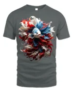 American Betta Fish Art T-shirt Patriotic Style - gray t-shirt on white background