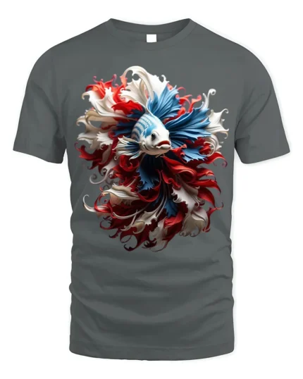 American Betta Fish Art T-shirt Patriotic Style - gray t-shirt on white background
