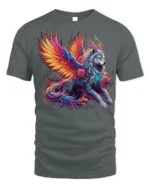 Mystic Winged Wolf Fantasy Art T-shirt for Men - gray t-shirt on white background