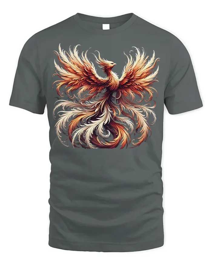 Fiery Phoenix Rise Graphic T-Shirt for Men - gray t-shirt on white background