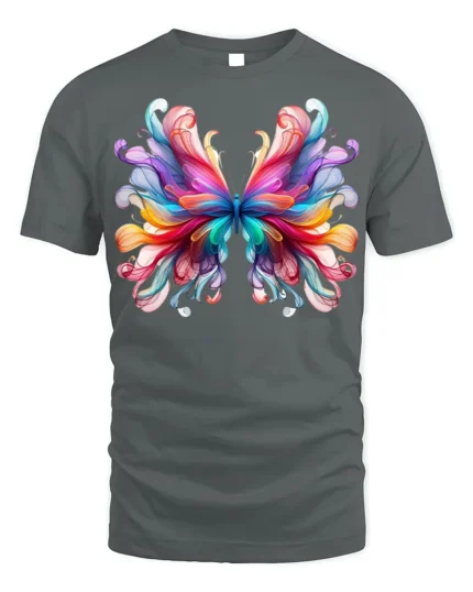 Colorful Abstract Butterfly Graphic T-Shirt - gray t-shirt on white background