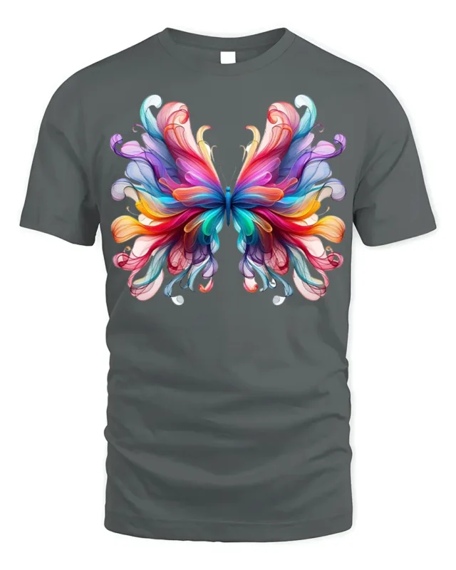 Colorful Abstract Butterfly Graphic T-Shirt - gray t-shirt on white background