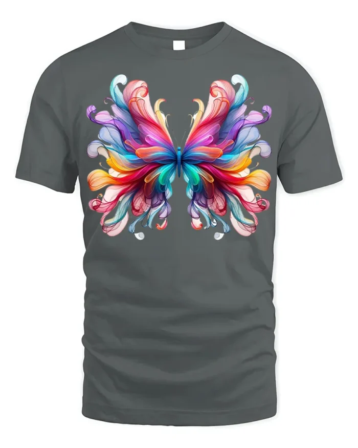 Colorful Abstract Butterfly Graphic T-Shirt - gray t-shirt on white background