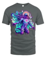 Psychedelic Cosmic Deity Graphic T-Shirt - gray t-shirt on white background